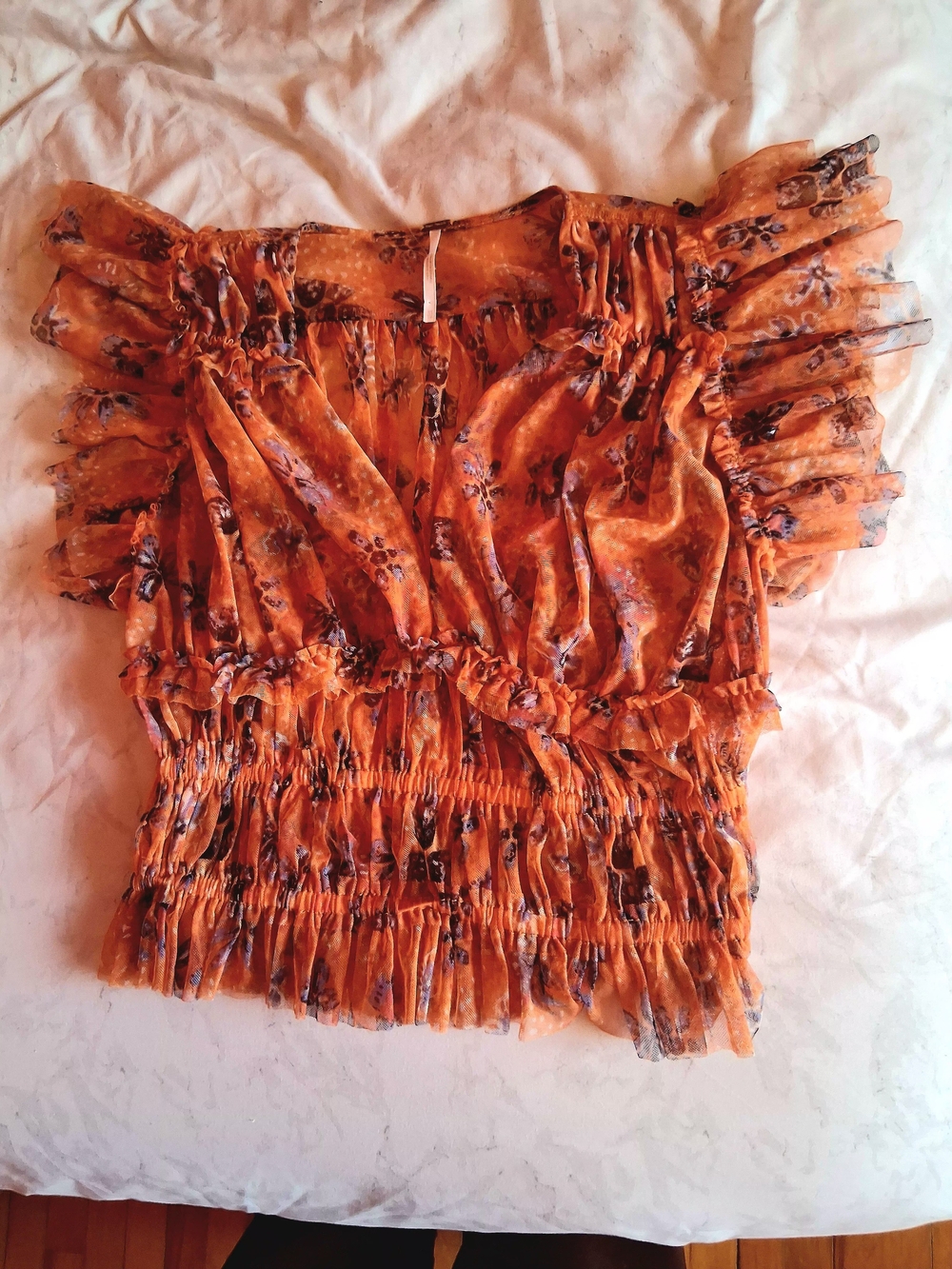 Free People Smocked Sheer Floral Top – Orange